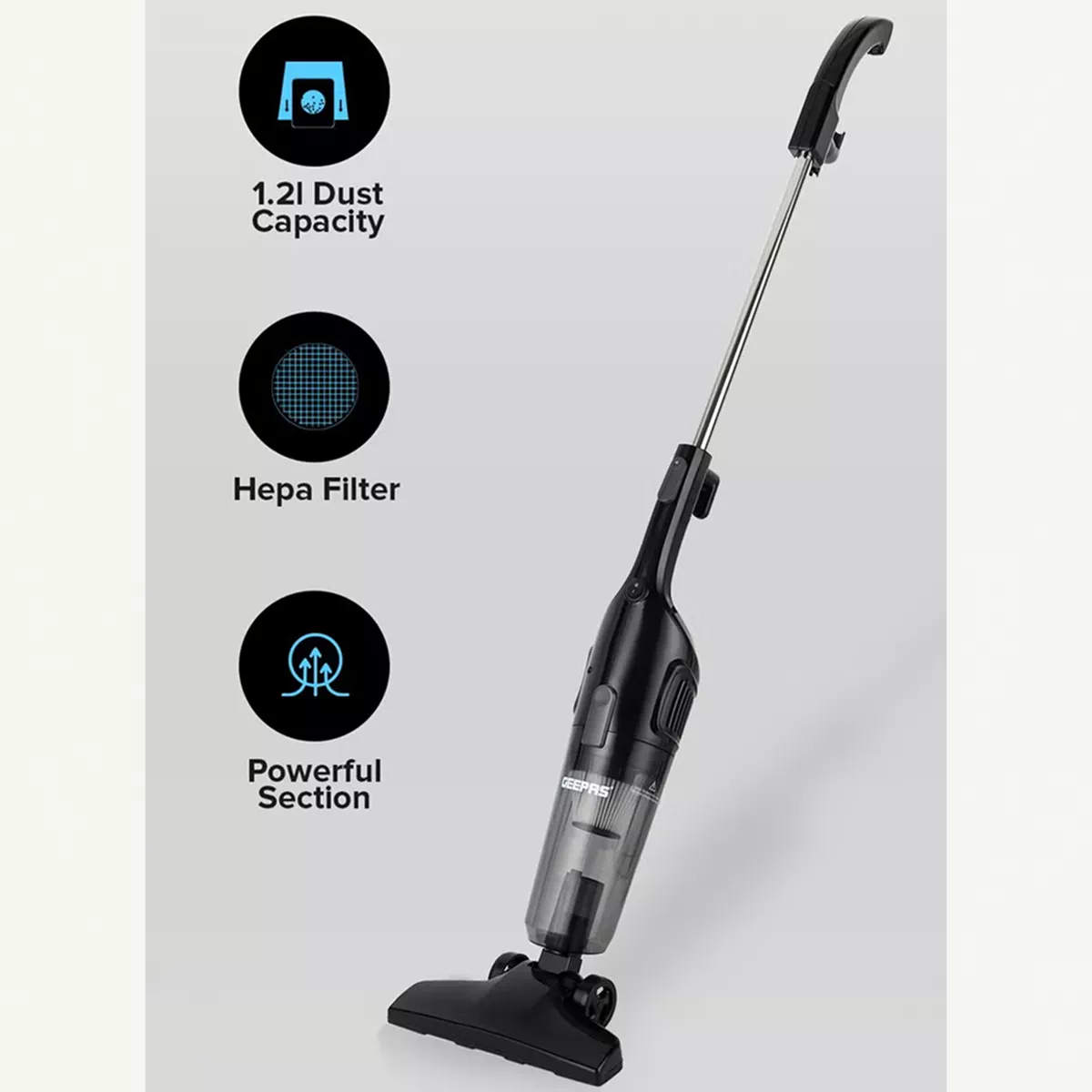 Geepas Stick And Handheld Vacuum Cleaner, HEPA Filter, 1.2L-1-1