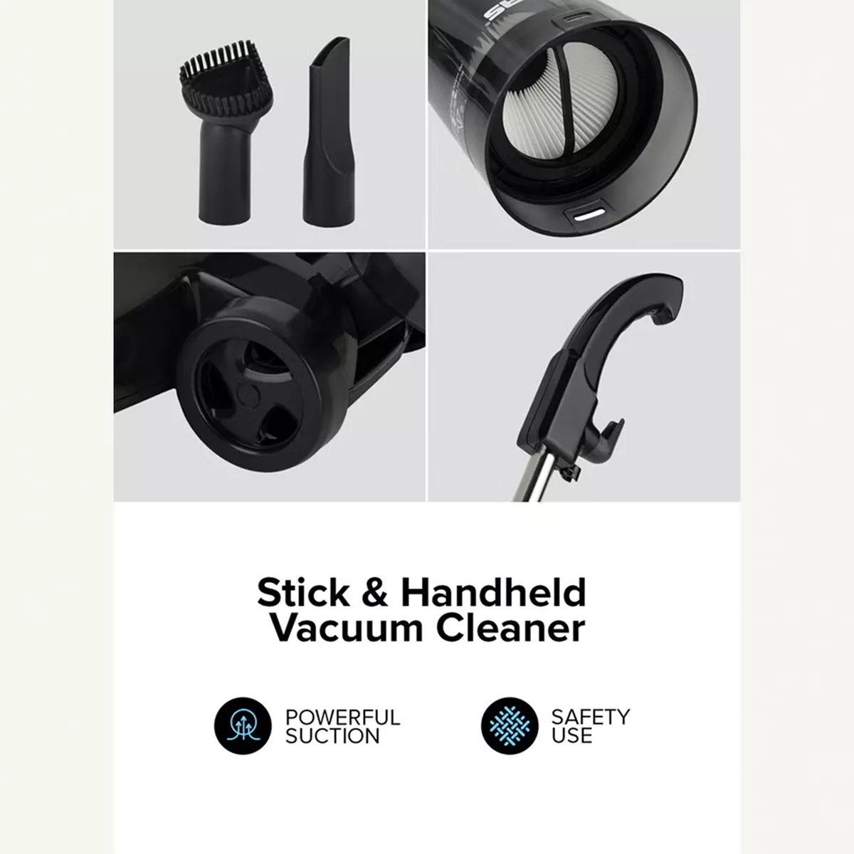 Geepas Stick And Handheld Vacuum Cleaner, HEPA Filter, 1.2L-2-2