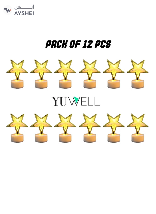 Yuwell Pack Of 12 Pcs Star Shape Mini Portable Night Light And Table Decor Lamp For Ramadan Light For Eid And Ramadan Decoration