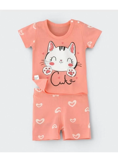 Babyqlo Printed T-Shirt And Shorts Set Peach-0