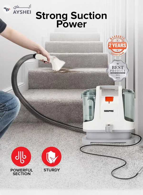 GEEPAS Portable Spot Cleaner-Dual Tank Design, 1.1 L and 0.5L Clean and Dirty Water Tanks/ 2 Cleaning Head Attachments, Lightweight and Compact Design, Perfect for Clean Carpets, Rugs, Upholstery etc 1.1 L 400 W GSC19051 White
