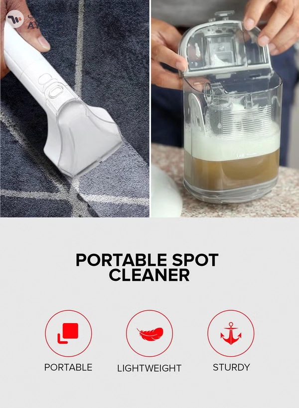 GEEPAS Portable Spot Cleaner-Dual Tank Design, 1.1 L and 0.5L Clean and Dirty Water Tanks/ 2 Cleaning Head Attachments, Lightweight and Compact Design, Perfect for Clean Carpets, Rugs, Upholstery etc 1.1 L 400 W GSC19051 White