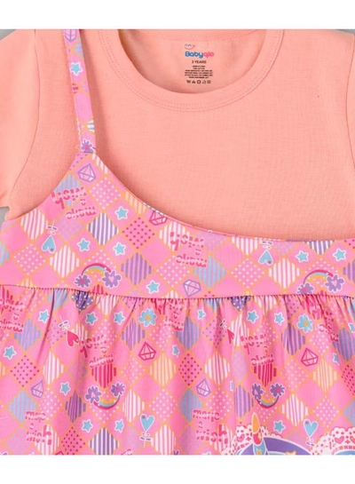  babyqlo One Shoulder Unicorn Printed Spaghetti Dress With Attached T-Shirt Pink-2
