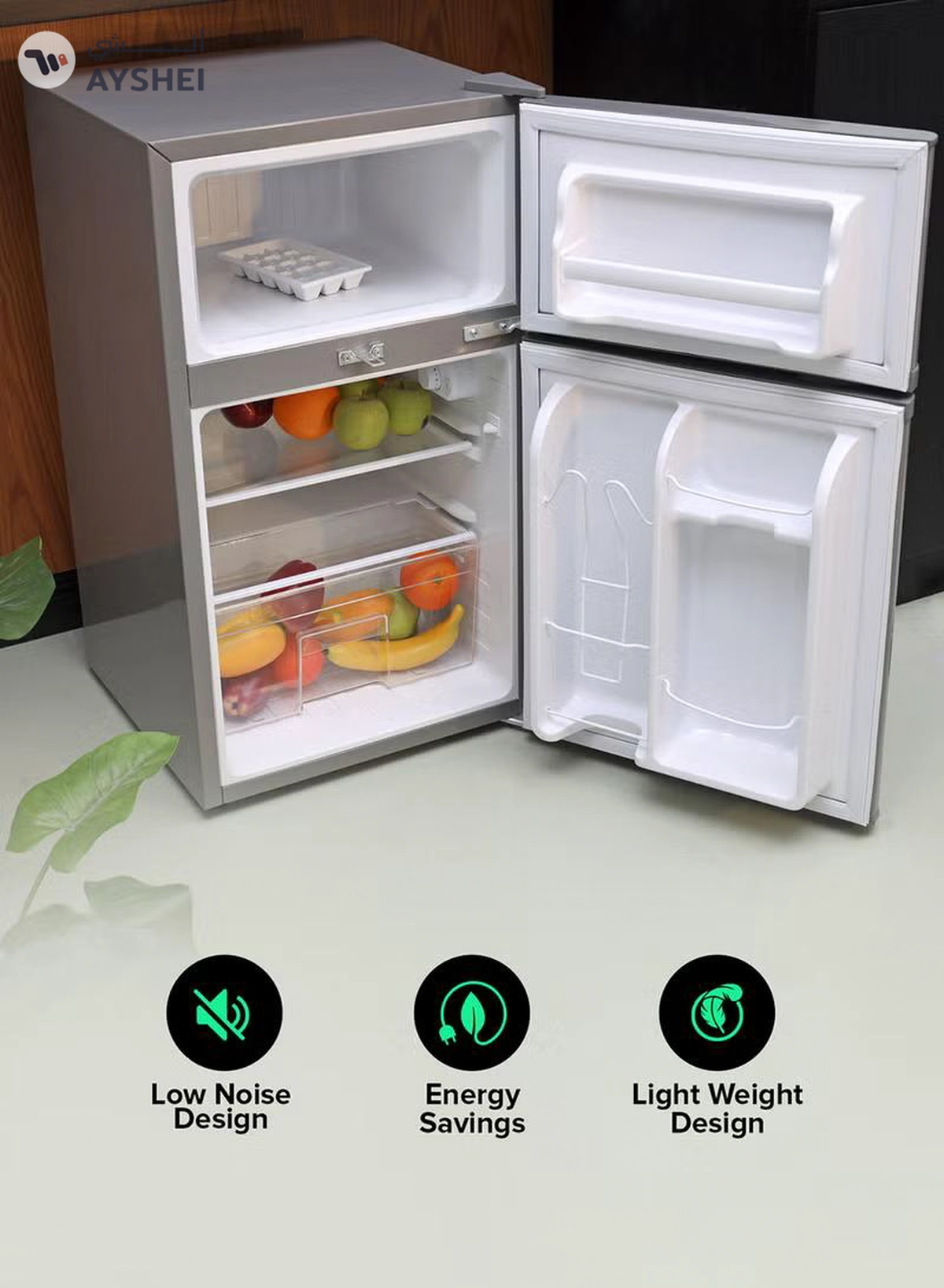 GEEPAS 125L Gross/85L Net Capacity, Double Door Defrost Refrigerator With Rapid Cooling Function, Tropic Type, CFC Free, Interior Lamp, Adjustable Leg, Hook & Key, Outside Condenser, 25L Freezer capacity GRF1259GPE Metallic grey-3-3