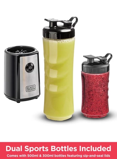 BLACK+DECKER Sports Blender/Smoothie Maker, 6-Piece Set with 500ml & 300ml BPA-Free Sports Bottles, 21,500 RPM Turbo Speed, Stainless Steel Blades for Ice & Frozen Fruits, 500 ml 300 W SBX300-B5 Black/Silver/Clear-2