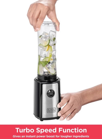 BLACK+DECKER Sports Blender/Smoothie Maker, 6-Piece Set with 500ml & 300ml BPA-Free Sports Bottles, 21,500 RPM Turbo Speed, Stainless Steel Blades for Ice & Frozen Fruits, 500 ml 300 W SBX300-B5 Black/Silver/Clear-1