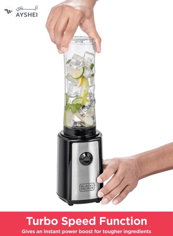BLACK+DECKER Sports Blender/Smoothie Maker, 6-Piece Set with 500ml & 300ml BPA-Free Sports Bottles, 21,500 RPM Turbo Speed, Stainless Steel Blades for Ice & Frozen Fruits, 500 ml 300 W SBX300-B5 Black/Silver/Clear