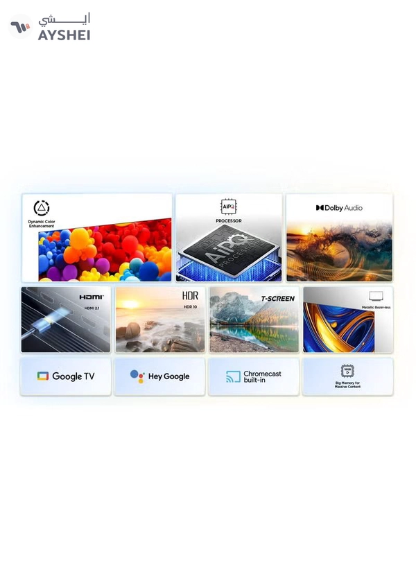 TCL 55 Inch P655 4K UHD Smart TV with AiPQ Processor, Dolby Audio, HDR 10, Dynamic Color Enhancement, Metallic Bezel-less & Google TV 55P655 Black