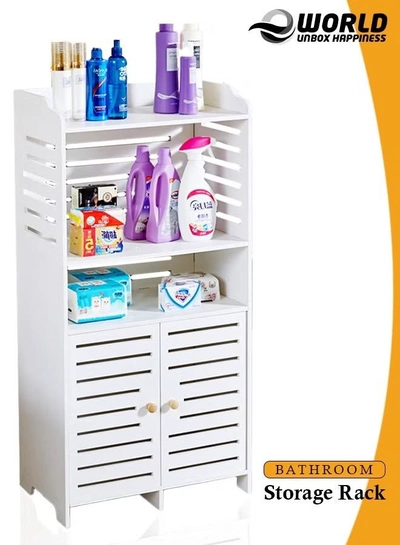 Eworld Waterproof White PVC Floor Cabinet Organizer, Stylish Storage Solution Featuring Shelves-0