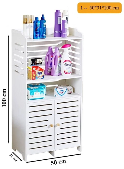 Eworld Waterproof White PVC Floor Cabinet Organizer, Stylish Storage Solution Featuring Shelves-2