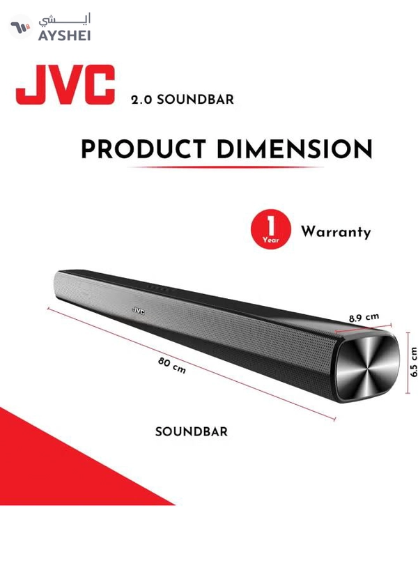 JVC 2.0CH Soundbar Plus Bluetooth, Usb, Fm Radio With 600W PMPO TH-N322B Black