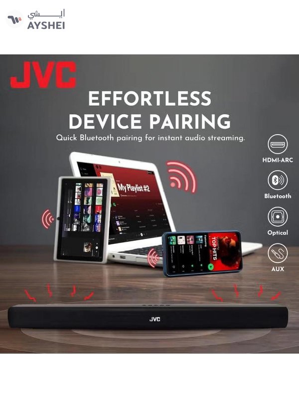JVC 2.0CH Soundbar Plus Bluetooth, Usb, Fm Radio With 600W PMPO TH-N322B Black