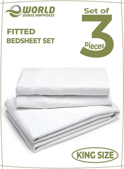 Eworld 3-Piece White Cotton Fitted Bedsheet Set -0