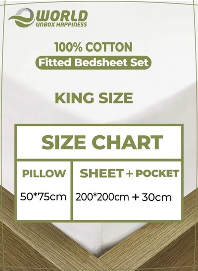 Eworld 3-Piece White Cotton Fitted Bedsheet Set -1