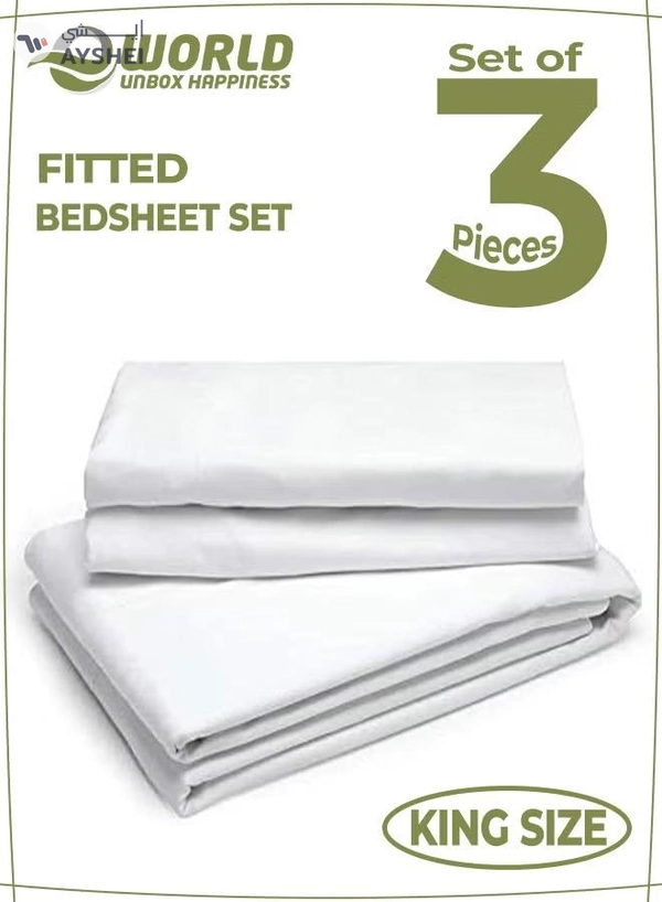 Eworld 3-Piece White Cotton Fitted Bedsheet Set