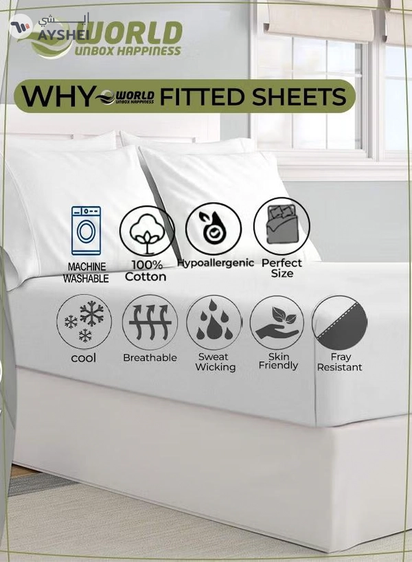 Eworld 3-Piece White Cotton Fitted Bedsheet Set
