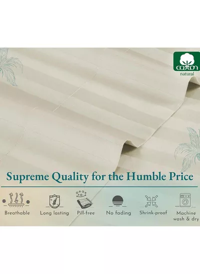 4-Piece Luxury Cream Striped Bedding Set Includes 1 Regular Bedsheet, 1 Fitted Bed Sheet, and 2 Pillow Cases for Ultimate Hotel-Inspired Sophistication in King, Queen and Single Sizes-2