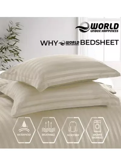 4-Piece Luxury Cream Striped Bedding Set Includes 1 Regular Bedsheet, 1 Fitted Bed Sheet, and 2 Pillow Cases for Ultimate Hotel-Inspired Sophistication in King, Queen and Single Sizes-3