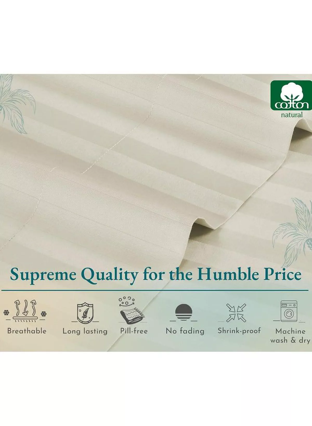 4-Piece Luxury Cream Striped Bedding Set Includes 1 Regular Bedsheet, 1 Fitted Bed Sheet, and 2 Pillow Cases for Ultimate Hotel-Inspired Sophistication in King, Queen and Single Sizes-2-2