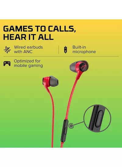 HyperX Cloud Gaming Earbuds II, In-Ear Gaming Headphones, Noise-Isolating Design, High-Quality Sound, built-in Mic, Comfort Fit, Compatible with PC, Console & Mobile, Red | 705L8AA-1