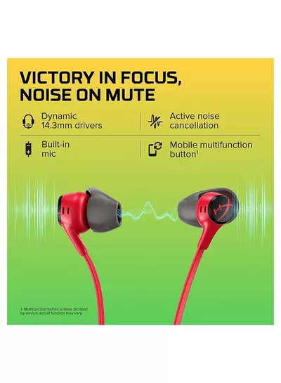HyperX Cloud Gaming Earbuds II, In-Ear Gaming Headphones, Noise-Isolating Design, High-Quality Sound, built-in Mic, Comfort Fit, Compatible with PC, Console & Mobile, Red | 705L8AA-3