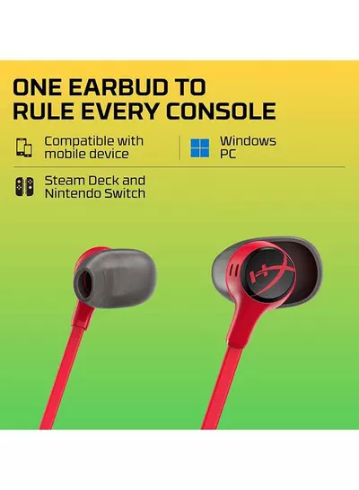 HyperX Cloud Gaming Earbuds II, In-Ear Gaming Headphones, Noise-Isolating Design, High-Quality Sound, built-in Mic, Comfort Fit, Compatible with PC, Console & Mobile, Red | 705L8AA-4
