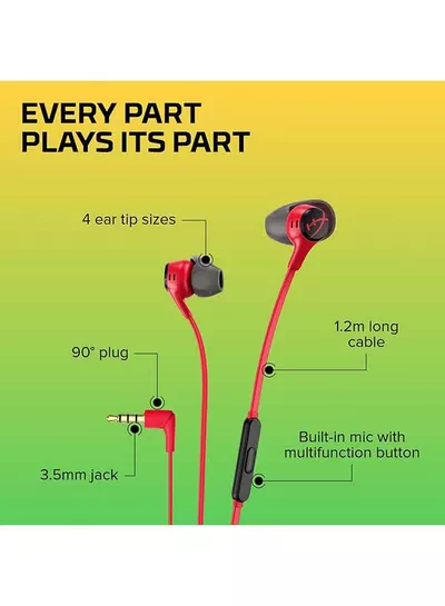HyperX Cloud Gaming Earbuds II, In-Ear Gaming Headphones, Noise-Isolating Design, High-Quality Sound, built-in Mic, Comfort Fit, Compatible with PC, Console & Mobile, Red | 705L8AA-5
