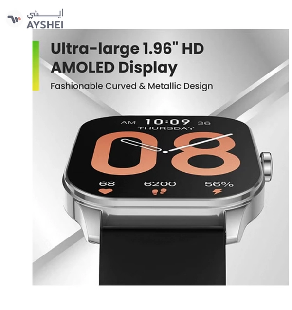 Amazfit Pop 3s Ultra-large 1.96" HD AMOLED Display,Fashionable Curved & Metallic Design
