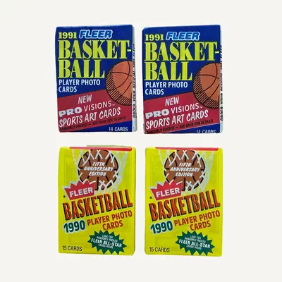 A vintage lot of 4 sealed Fleer Basketball packs-0
