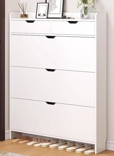 DubaiGallery Modern Luxury Hallway Closet, Stylish Simple Balcony Shoes and Slippers Rack, Wooden White-3