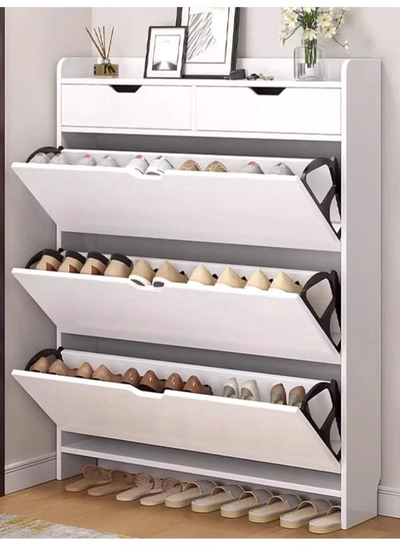 DubaiGallery Modern Luxury Hallway Closet, Stylish Simple Balcony Shoes and Slippers Rack, Wooden White-2