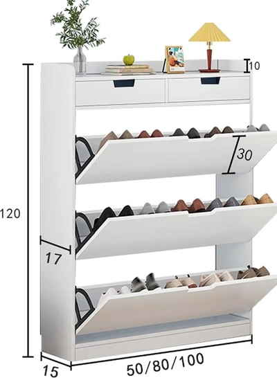 DubaiGallery Modern Luxury Hallway Closet, Stylish Simple Balcony Shoes and Slippers Rack, Wooden White-1