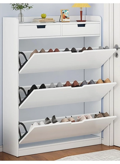 DubaiGallery Modern Luxury Hallway Closet, Stylish Simple Balcony Shoes and Slippers Rack, Wooden White-0