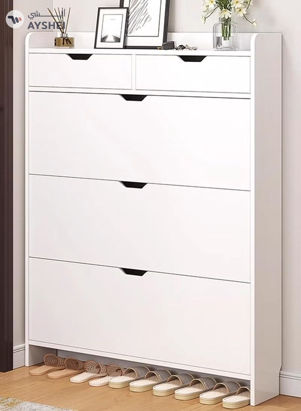 DubaiGallery Modern Luxury Hallway Closet, Stylish Simple Balcony Shoes and Slippers Rack, Wooden White