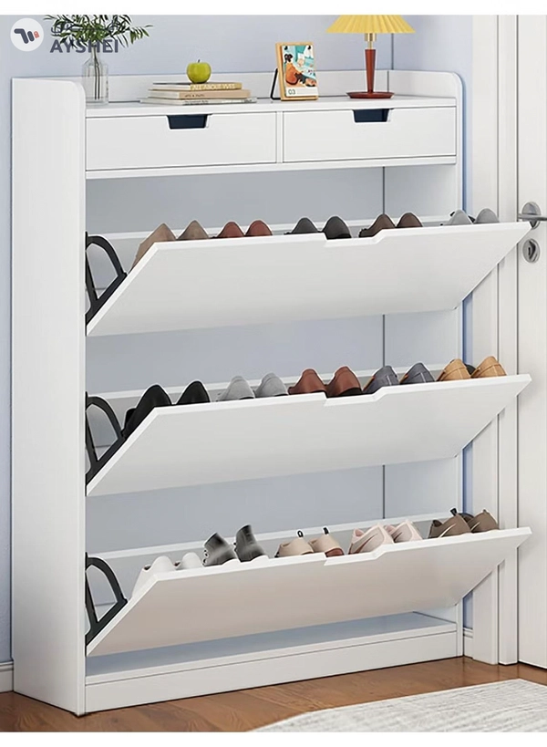 DubaiGallery Modern Luxury Hallway Closet, Stylish Simple Balcony Shoes and Slippers Rack, Wooden White