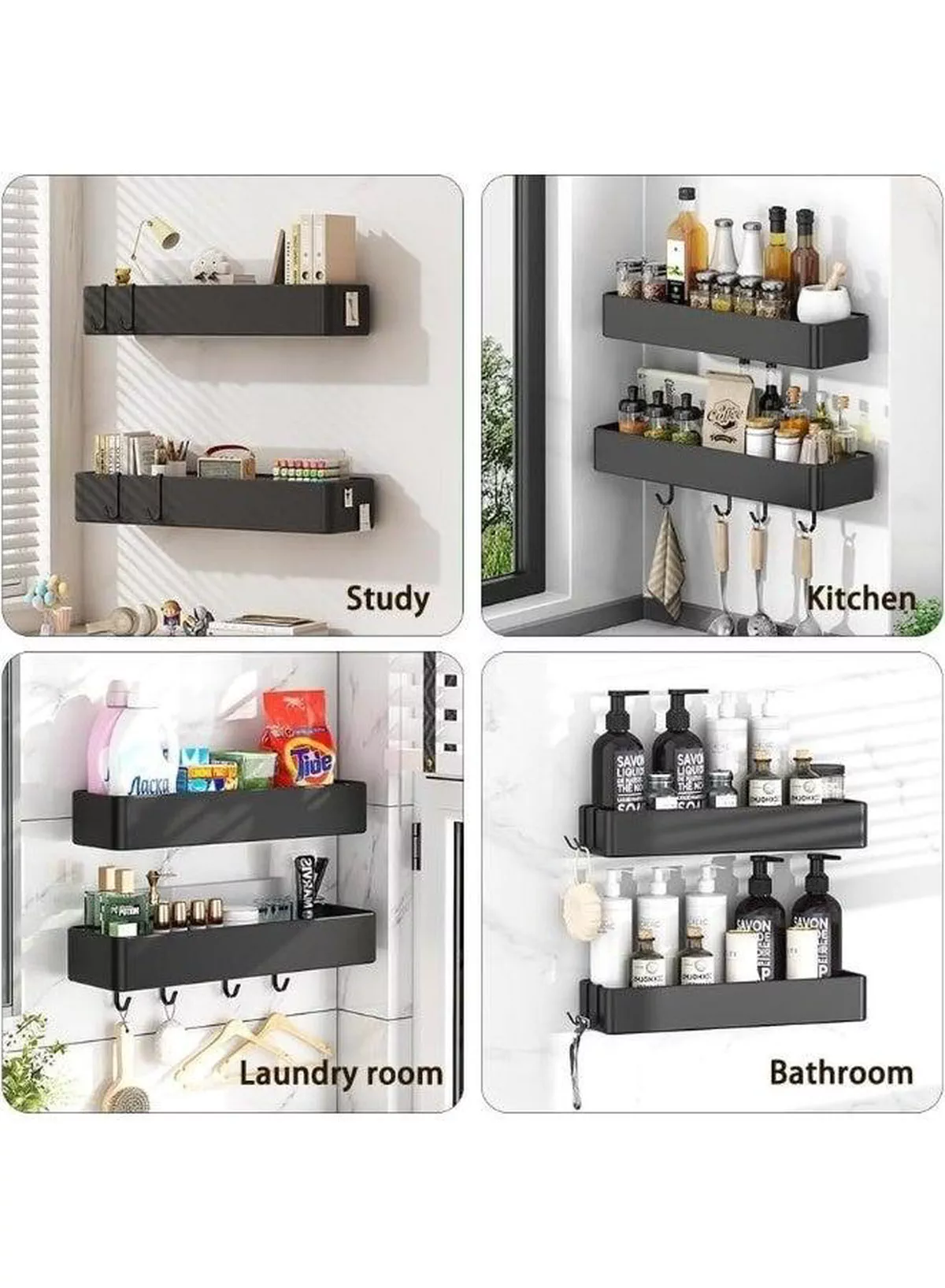 2-Piece Shower Caddy Bathroom Shelf, Self-Adhesive No-Drill Installation, Wall-Mounted Shower Organizer, Rustproof Stainless Steel Storage Rack for Bathroom, Toilet & Kitchen-6-6