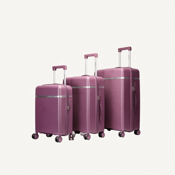 British Traveller 3-Piece Polypropylene Luggage Set | 20”, 24”, 28” Lightweight Suitcases with 360° Spinner Wheels, TSA Lock, Water & Scratch Resistant | Durable Hard Shell Trolley Bags with Telescopic Handle - Purple