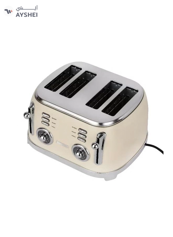 GEEPAS 4-Slice Bread Toaster, 1500W – 6 Browning Levels, Metallic Body, Defrost/Reheat/Cancel Functions, Removable Crumb Tray, Anti-Slip Feet, Cord Storage, Indicator Lights 1500 W GBT36564UK-CR Cream