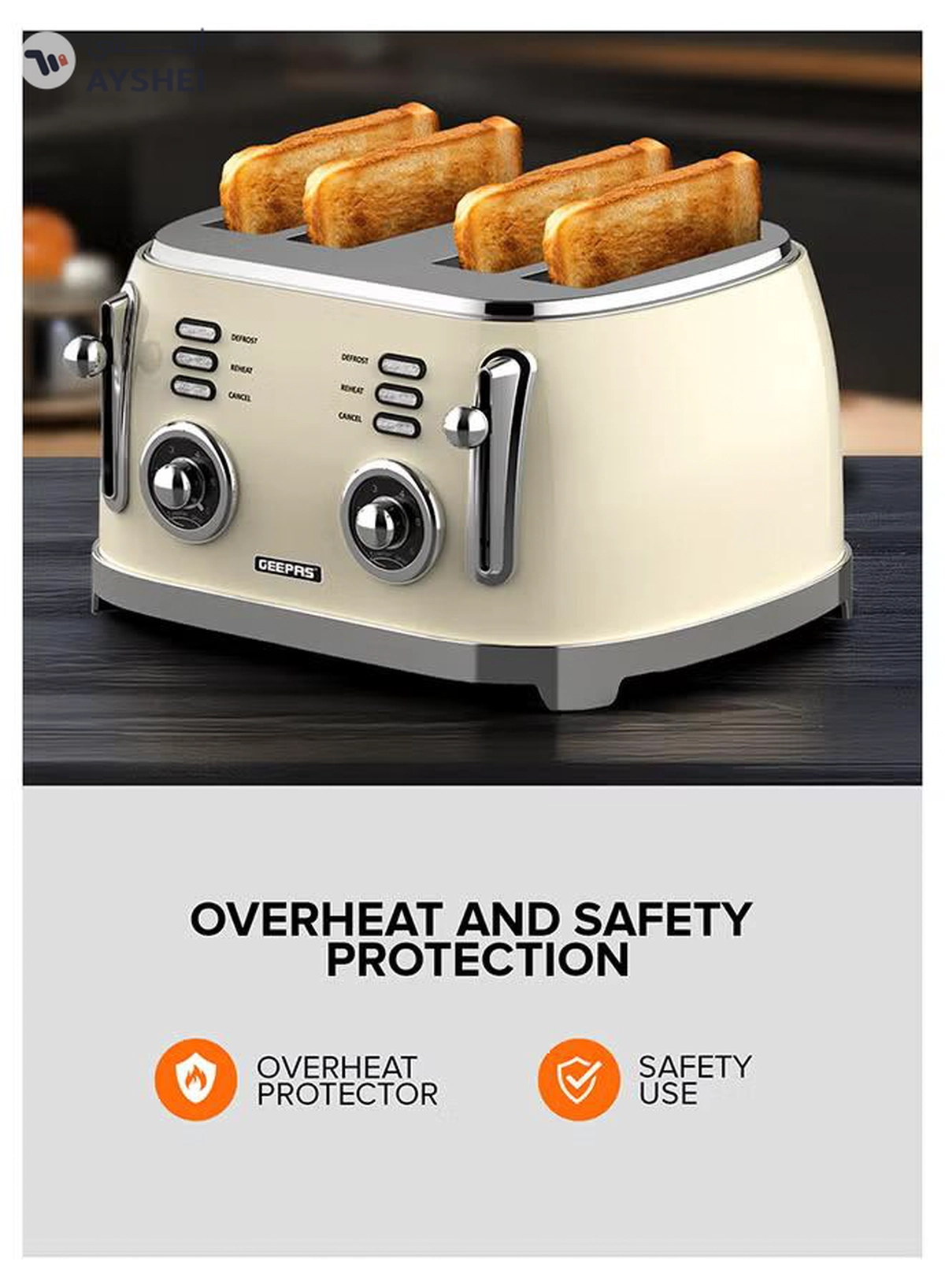 GEEPAS 4-Slice Bread Toaster, 1500W – 6 Browning Levels, Metallic Body, Defrost/Reheat/Cancel Functions, Removable Crumb Tray, Anti-Slip Feet, Cord Storage, Indicator Lights 1500 W GBT36564UK-CR Cream-4-4
