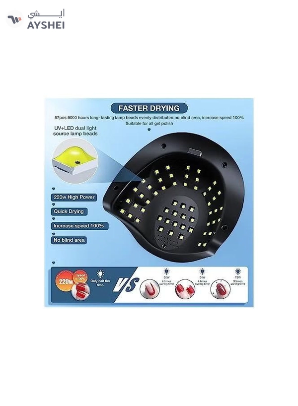 ORiTi 220W LED UV Light Dryer for Nails Gel Polish with 57 Lamp Beads 4 Timer Setting 