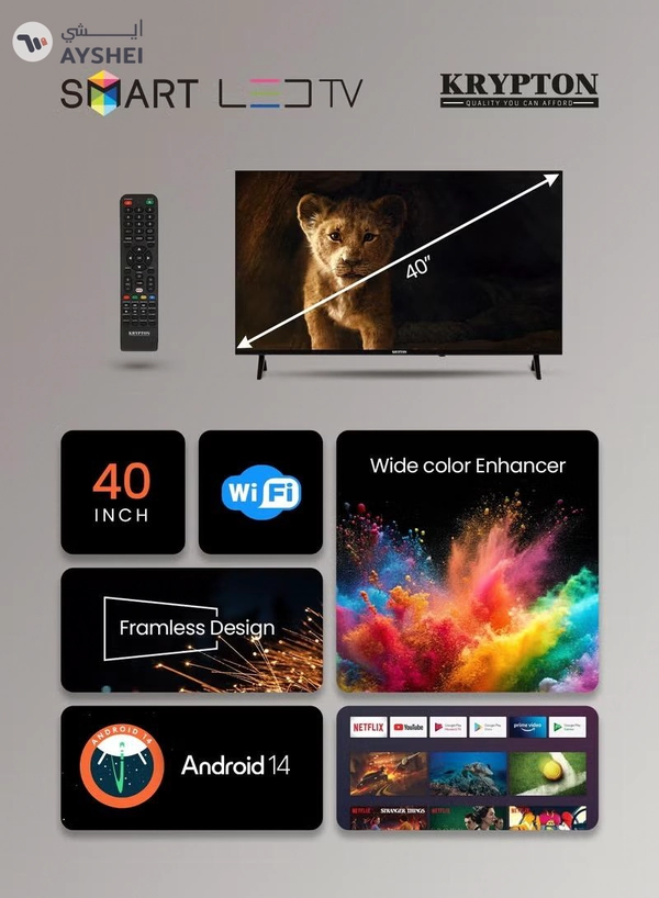 KRYPTON 40 Inch Frameless HD Smart LED TV With Remote Control