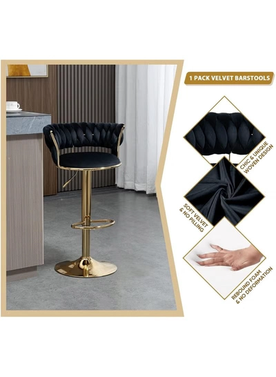 DubaiGallery Luxury bar Stool,Modern Round Adjustable Reception Chair, Gold Velvet Bar Chair, Kitchen -3