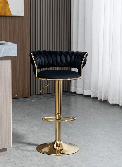DubaiGallery Luxury bar Stool,Modern Round Adjustable Reception Chair, Gold Velvet Bar Chair, Kitchen -1