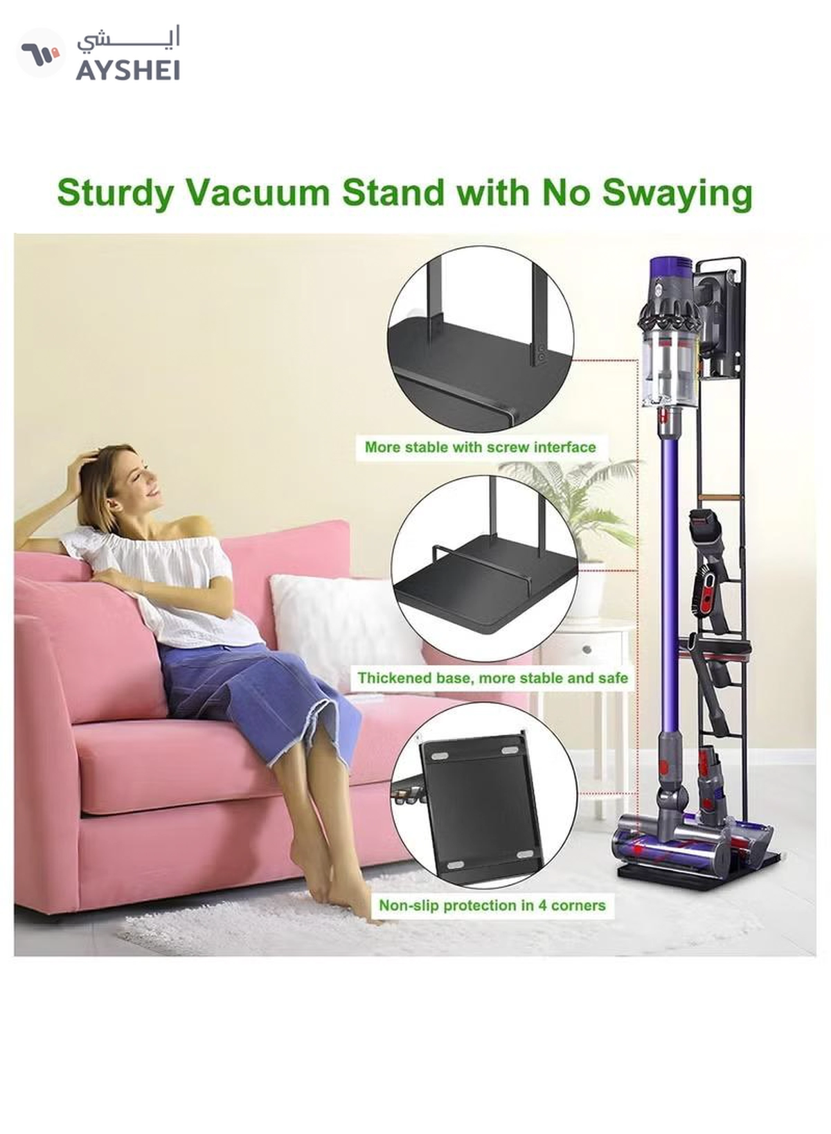 Eworld Premium Floor Docking Dyson Stand for Cordless Vacuum Cleaners with Wheels-4-4