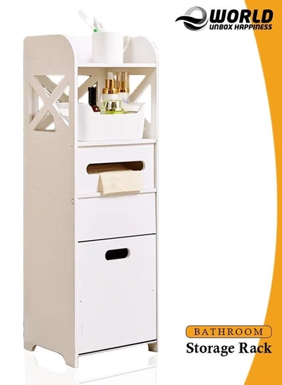 Eworld Waterproof White PVC Floor Cabinet Organizer, Stylish Storage Solution Featuring Shelves-0