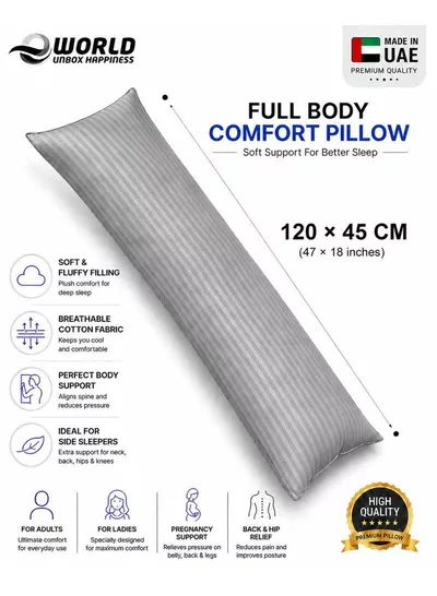 Premium Full Body Pillow for Adults, Ultra-Smooth Polyester Fiber, Breathable & Ideal for Side Sleepers, with Ultra-Soft Cotton Cover, Available in Multiple Colors, 120x45 cm-0