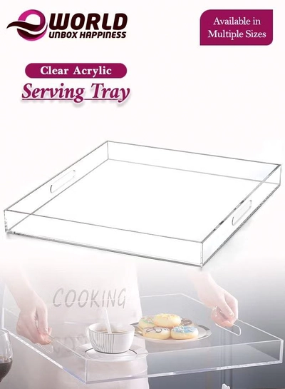 Eworld Elegant and Durable Multifunctional Acrylic Serving Tray with Convenient Cutout Handles-0