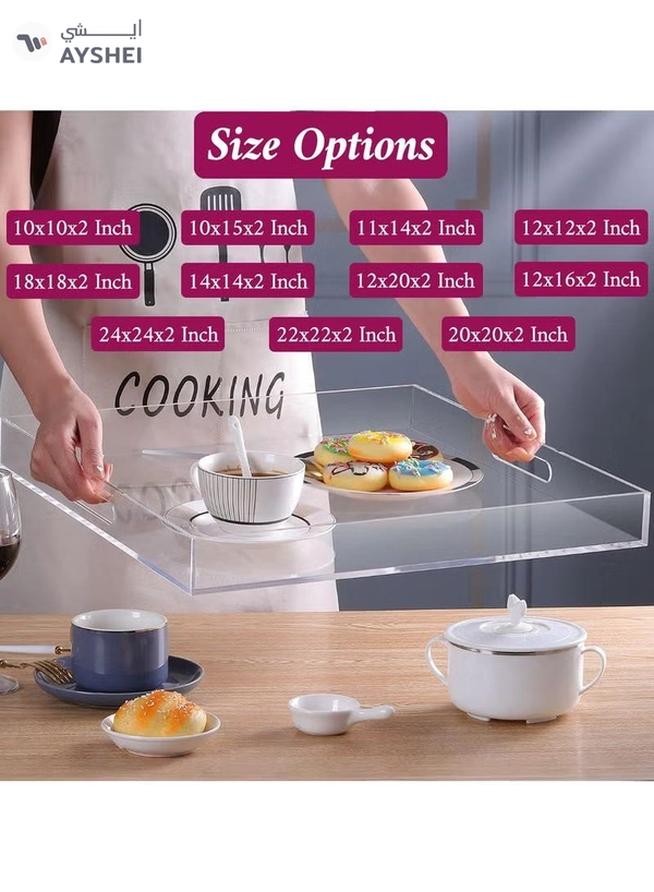 Eworld Elegant and Durable Multifunctional Acrylic Serving Tray with Convenient Cutout Handles
