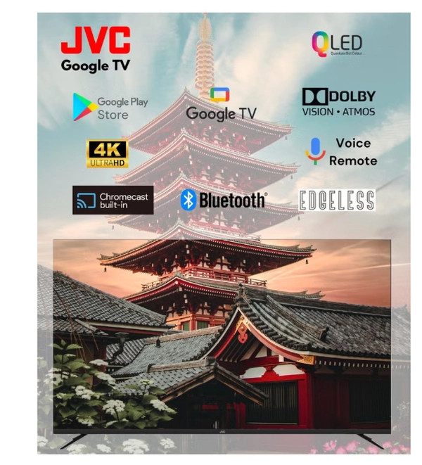 JVC 100 Inch Edgeless QLED 4K UHD Official Google TV With 5.1 CH Soundbar With Wireless Subwoofer Home Theater LT-100NQ7155+TH-N430B Black