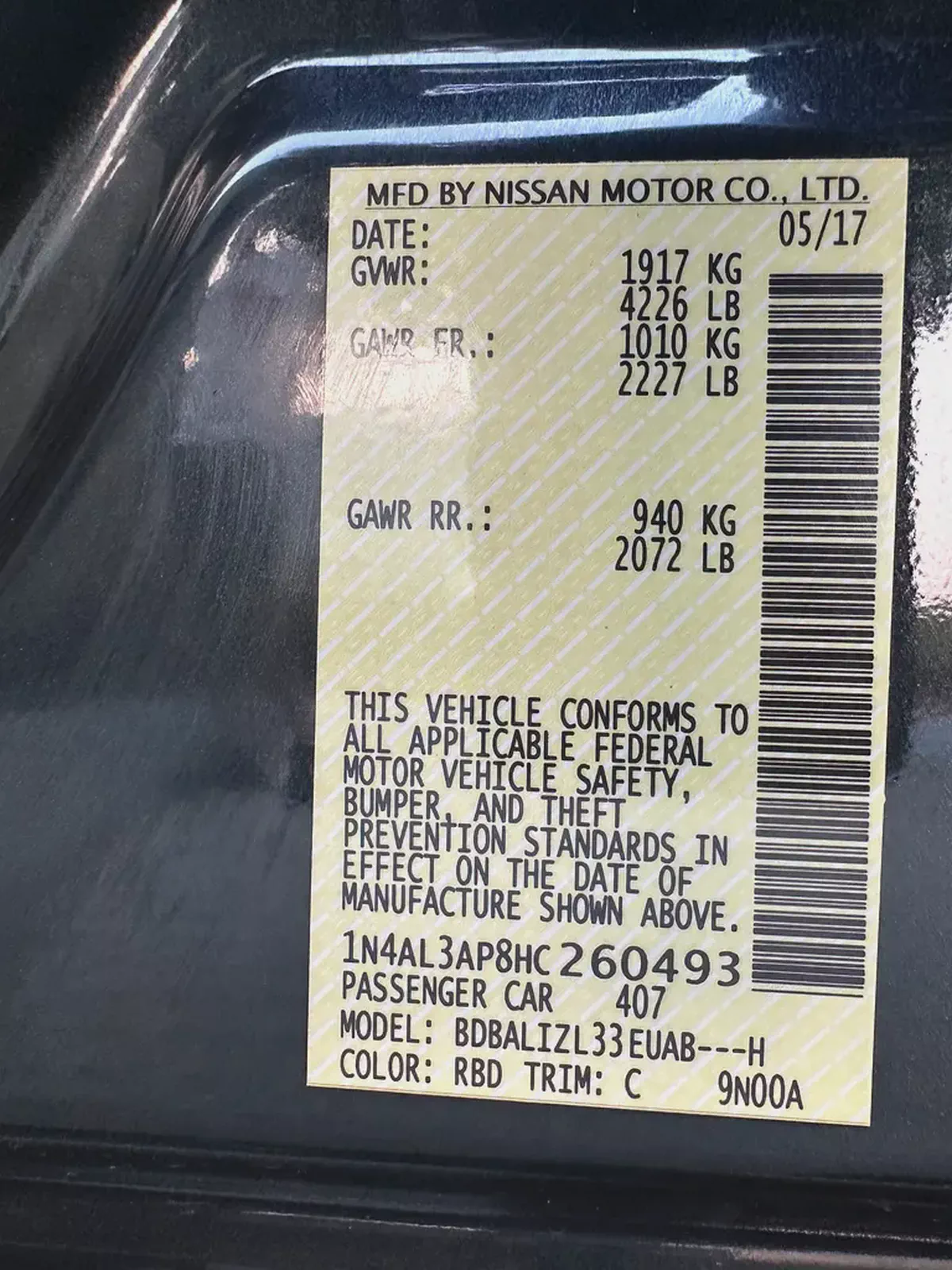 2017 Nissan Altima SV - American Specs-12-12
